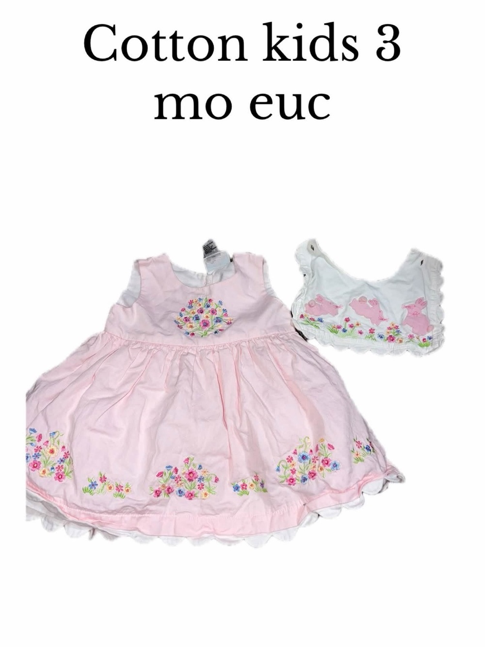 Cotton kids 3 month spring dress and add on Easter bib